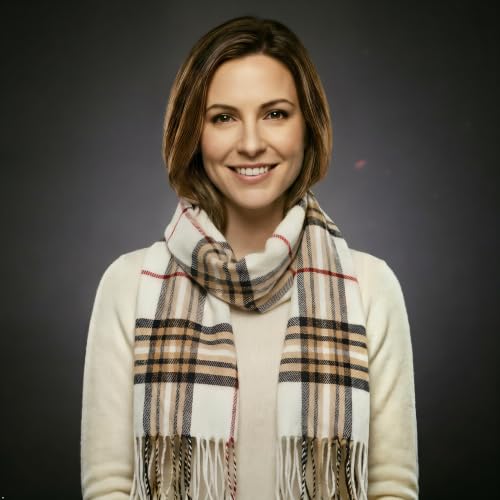 VERONZ Super Soft Classic Cashmere Feel Winter Scarf - color: Ivory Plaid