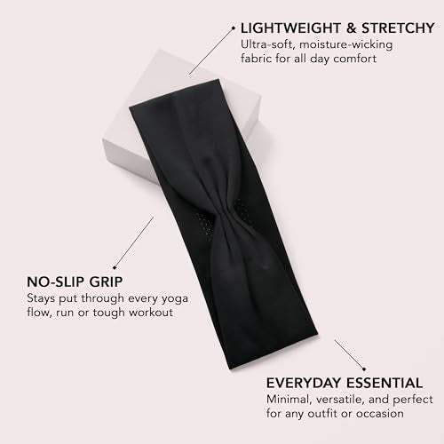 The Hair Edit Lotus Band Soft Pleated Headband, Headbands for Women, Hair Accessories, Non Slip Head Bands for Yoga & Working Out, Everyday Hair Accessory, Fashion Accessories for Women & Girls-Black - color: Black