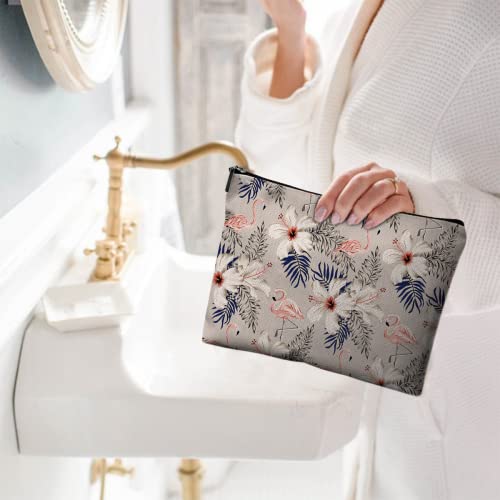 Cute Makeup Bag for Purse Canvas Waterproof Funny Cosmetic Bags for Women Zipper Travel Toiletry Pouch-Flamingo Makeup Bags-Beige - color: Flamingo Makeup Bags-Beige