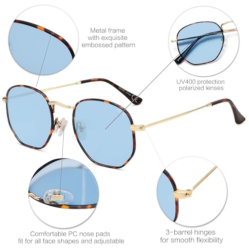 SOJOS Square Polarized Sunglasses for Women Men Small Hexagonal Polygon Shades SJ1072 - color: Light Blue