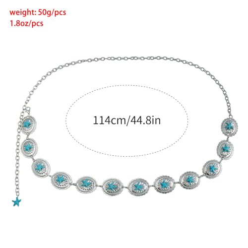 Gold Star Waist Chain Belt for Women Boho Sun Starfish Bikini Jewelry Festival Rave Outfits Waterproof Belly Body Chain - style: Turquoise Starfish