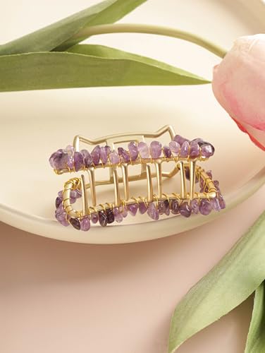 MINACHI Boho Hair Claw with Created Amethyst Chips, Handmade Gold Tone Hair Clip for Women - color: Hair Claws AIR.004