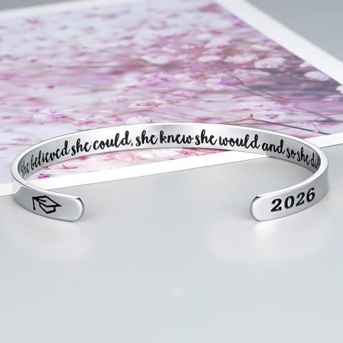 M MOOHAM Graduation Gift for Her Him 2026, Inspirational Graduation Bracelets Class of 2026 High School College Graduation Gift for Her with Graduation Box - style: With Box-She believed she could, she knew she would and so she did!