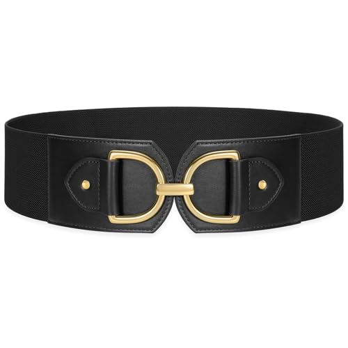 Wide Belts for Women Fashion Elastic Belt for Dresses Vintage Waist Belt Ladies Stretchy Belt Gold Buckle - color: Black(gold), size: Fit Waist Size 40"-43"