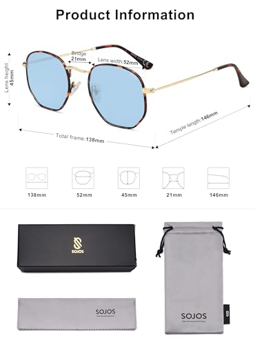 SOJOS Square Polarized Sunglasses for Women Men Small Hexagonal Polygon Shades SJ1072 - color: Light Blue