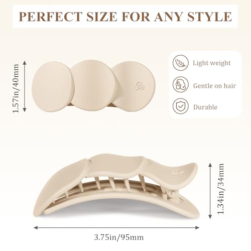 Medium Flat Hair Clips for Women, French Claw Clips Strong Hold for Thick & Thin Hair, Duckbill Hair Clips Non Slip for Driving Yoga - Beige, Light Khaki, Dark Khaki, Black, 4pcs - color: Beige, Light Khaki, Dark Khaki, Black