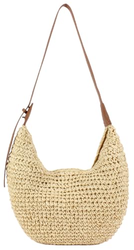 Straw Crescent Crossbody Bag for Women 2026 Summer Beach Woven Shoulder Purse Slouchy Boho Tote Bag Large Capacity