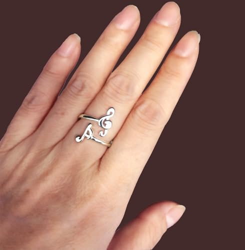 2pcs 925 Sterling Silver Music Note Ring for Women and men, Treble Clef Open Ring Musical Jewelry Gifts for Music Festival Live House Hip Hop Music Lover, musicians, Custom Music rings