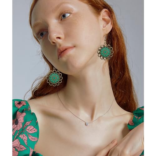 Bohemian Lightweight Vintage Copper Enamel Flower Hollow Dangle Drop Earrings Handmade Retro Circle Floral Hook Earrings For WomenJewelry Gifts - color: Green