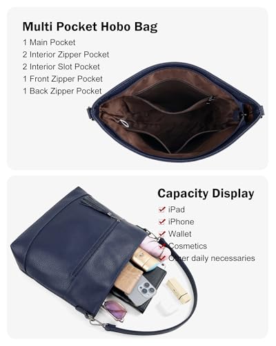 MASINTOR Hobo Crossbody Bags for Women, 2 in 1 Convertible Leather Crossbody Purse Handbags Shoulder Bags with Tassel - color: Navy Blue