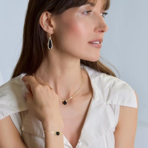 Humble Chic NY Simulated Druzy Chain Bracelet for Women - Boho Stackable Adjustable Bolo Slider Bracelet - color: Gold - Black Stone