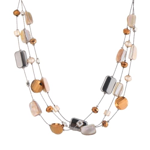 FULU AUTUMN Beaded Statement Necklaces for Women Shell Bead Chunky Collar Necklace Summer Layer boho Costume Jewelry for Her - color: Brown