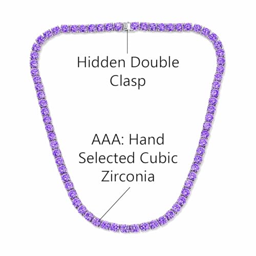 Savlano 18K Gold Plated Cubic Zirconia Round 4.5MM Classic Tennis 18 Inches Chain Necklace For Women & Men Comes With a Gift Box - color: White Gold-Purple CZ