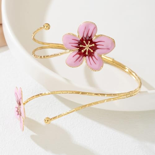 Arm Cuff Jewelry for Women Adjustable Flower Cuff Bangle Bracelet Gold Armband Upper Jewelry Gifts for Women Boho Western Accessories - color: B6:pink flower