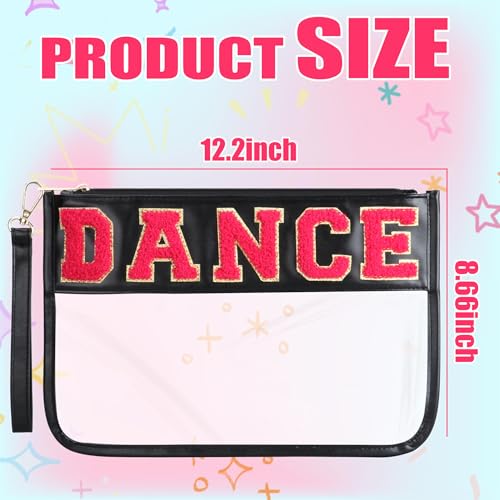 BuyCard Dance Recital Gifts, Clear Makeup Letter Bag, Chenille Letter Patch Cosmetic Bag, Dance Competition Gift, Toiletry Pouches with Zipper, Waterproof Travel Purse for Girl Women Appreciation - color: Black-Dance