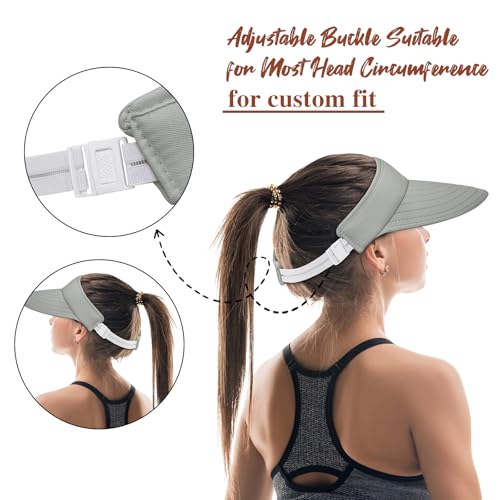 Sun Hats for Women - Wide Brim Sun Visor Hat for Women, UPF50+ Lightweight Foldable Ponytail Sports Cap - color: Grey