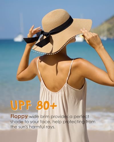 FURTALK Womens Sun Straw Hat Wide Brim UPF 80 Summer Hat Foldable Packable Floppy Beach Hats for Women - color: Pure Black, size: Large-X-Large