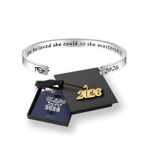 M MOOHAM Graduation Gift for Her Him 2026, Inspirational Graduation Bracelets Class of 2026 High School College Graduation Gift for Her with Graduation Box - style: With Box-She believed she could,so she mastered it