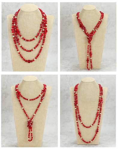 Trendy Infinity Wrap 60’’ Long Statement Necklace, Earrings and Bracelet Set - Hand Knotted Versatile Crystal and Shell Beads Strand Necklace and Chunky Beaded Stretch Bracelet Stack – Jewelry Set Gift for Women - color: Black