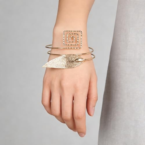 Upper Arm Cuff for Women, Simple Sexy Harness Armlet Bracelet with Crystal Adjustable Upper Arm Chain Bangle Arm Band for Women - color: Gold Leaf