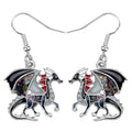 Enamel Alloy Dinosaur Fantasy Dragon Earrings Drop Dangle Unique Animal Jewelry For Women Dragons Gifts - color: Black