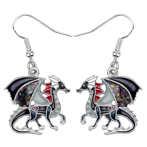 Enamel Alloy Dinosaur Fantasy Dragon Earrings Drop Dangle Unique Animal Jewelry For Women Dragons Gifts - color: Black