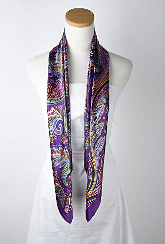 corciova 35 x 35 Satin Square Scarf for Women, Silk-Feel Hair Wrap, Large Bandana, Neck Wrap, Headscarf & Fashion Accessory - color: 98 Purple Paisley