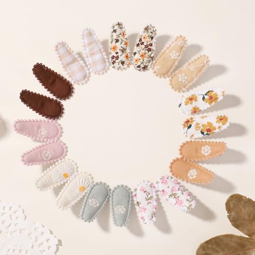 YLEN YHXX 20 PCS Baby Snap Hair Clips Mini Baby Barrettes 1.5 Inches Cute Floral Print Toddler Hair Clips Non Slip Wrapped Girls Hair Clips Hair Accessories for Infants Toddler - color: 20PCS-A