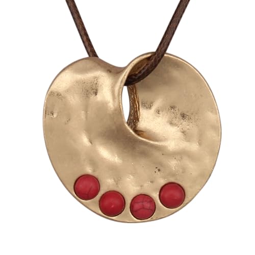 Jeilwiy Leather Necklace for Women Funky Necklace Choker String Cord Necklace with Pendant Boho Style Jewelry - style: Gold & Red Turquoise