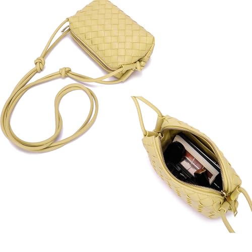 ZEDIUH Woven Bag for Women Crossbody Shoulderbag, Small Vegan Leather Purse - color: Yellow