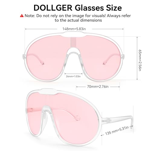 Dollger Oversized One Piece Sunglasses For Women Fashion Men Wrap Around UV400 Shield Goggles - color: Transparent Frame Pink Lenses
