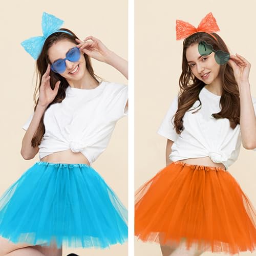 Women Tutu Costume Accessories Set, Striped Knee Socks Tutu Skirt Sunglasses and Bow Headband Colorful Party Favors - color: Light Blue