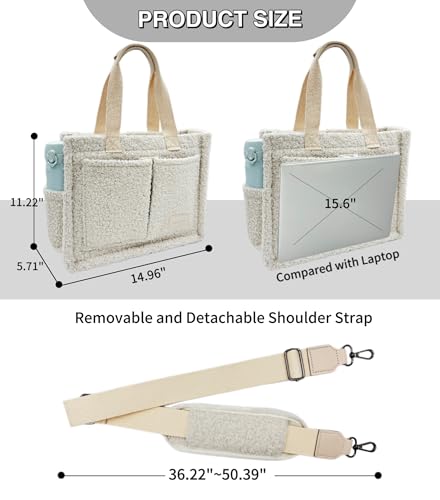 Large Canvas Tote Bag for Women Work Tote Bags with Pockets Laptop Crossbody Purses Everyday Bag Handbags for Travel - color: Plush Beige