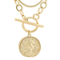 Chunky Gold Coin Pendant Necklace Trendy Layered Statement Chain for Women, Antique Toggle Design with Thick Link, Fashionable Necklaces for Women - color: 2pcs worn gold coin + Herringbone