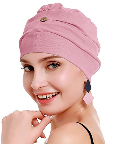 osvyo Cotton Chemo Turbans for Women Cancer Hairloss hat - Cotton Lightweight Headwear Sealed Packaging - color: Cotton Almond Pink