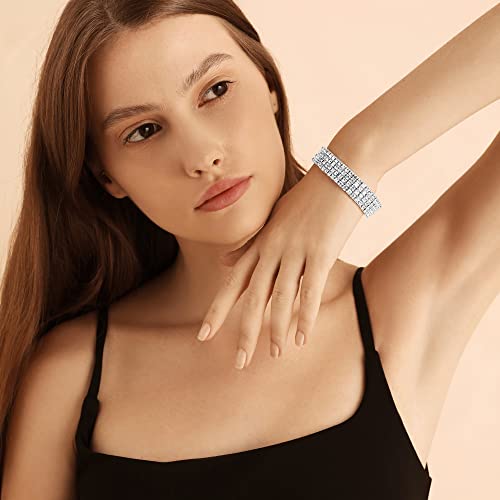 Zealmer Sparkle Multicolor Rhinestone Stackable Stretch Bracelets for Women - color: 4 Row Silver Bracelet