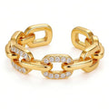 Chain-Shaped Opening Women's Ring with Micro-Pave Cubic Zirconia - color: Gold Color