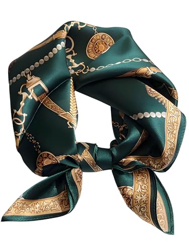 100% Mulberry Silk Scarf for Women Hair Lightweight Square Neckerchief Wrap For Head Scarves 21" - color: 22-green Belt /21"*21"