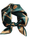100% Mulberry Silk Scarf for Women Hair Lightweight Square Neckerchief Wrap For Head Scarves 21" - color: 22-green Belt /21"*21"