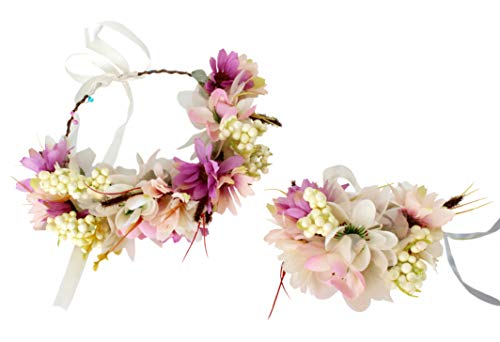 Vivivalue Flower Wreath Crown Boho Flower Headband Hair Garland Floral Headpiece Halo with Wrist Wedding Party Festival Photos Yellow - color: 95