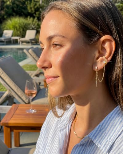 MUMREUES Gold Earrings for Women Trendy 14K Gold Plated Dangle Earrings Small Hoop Huggie Drop Stud Earrings Cubic Zirconia Simple Minimalist Dainty Chain Tassel Hypoallergenic Earrings - color: Ear Cuff & Gold