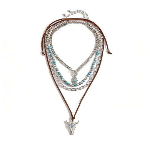 Layered Boho Necklaces for Women Gold Coin Pendant Necklaces Stackable Turquoise Choker Necklace for Women Western Jewelry - style: Style 9