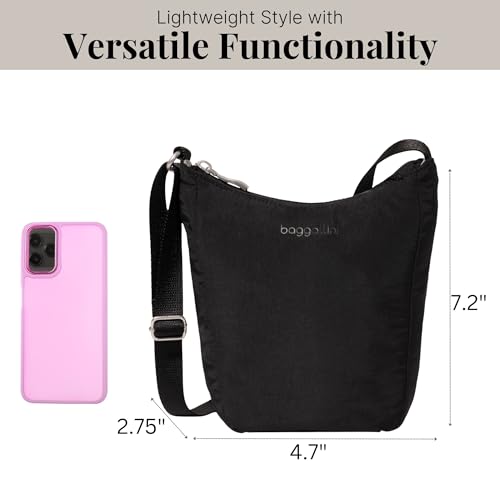 Baggallini Swift Mini Crossbody Bag for Women - 4.5x7 Small Travel Purse with Crossbody Strap and RFID - color: B-lite Black