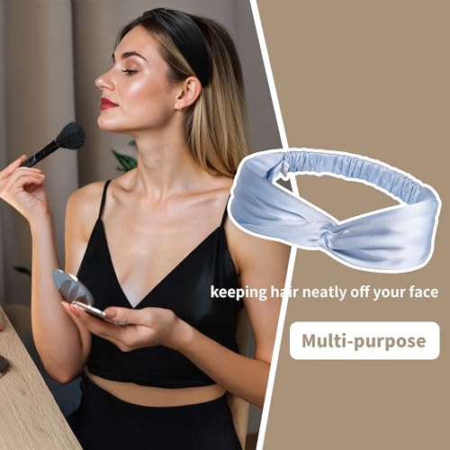 ZLYC Mulberry Silk Headband Elastic Twist Knotted Head Bands for Women's Hair, Solid Light Blue - color: Solid Light Blue