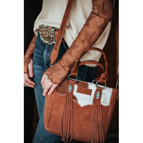 Montana West Western Cowhide Crossbody Bag for Women Designer Leather Tassel Top Handle Handbags - color: Brown