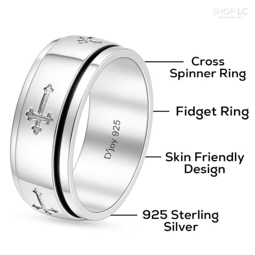 Shop LC 925 Sterling Silver Spinner Fidget Ring for Women Men | Anxiety Ring | Moon Star Design | Platinum Plated | Stress Relief Worry | Promise | Boho Jewelry Gift - color: Cross, size: 5