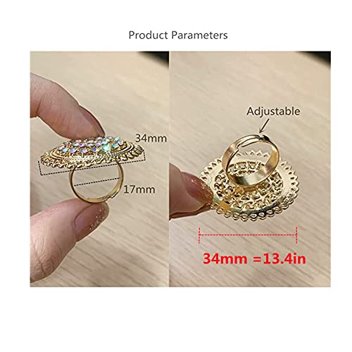 Dtja Vintage Big Round Statement Ring for Women Girls Boho Antique Mosaic Crystal CZ Expandable Open Wrap Finger Rings Adjustable Comfort Fit Indian Bollywood Style Exaggerated Jewelry - style: Lacy