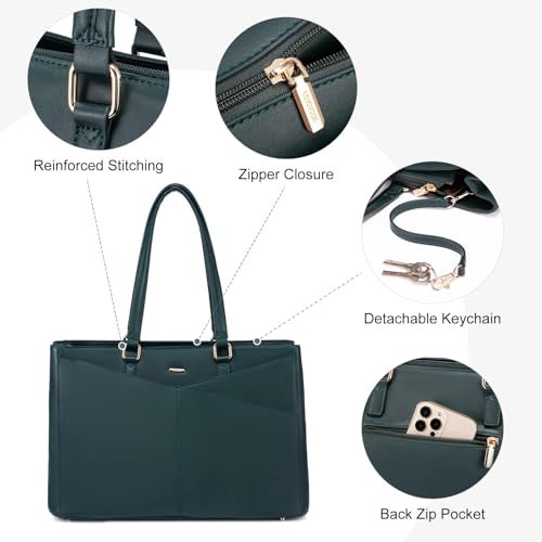 LOVEVOOK Laptop Bag for Women 15.6 Inch Tote Bags Waterproof Leather Briefcase Computer Women Business Office Work Bag,Forest Green - color: Forest Green 15.6 Inch, size: 15.6 inch