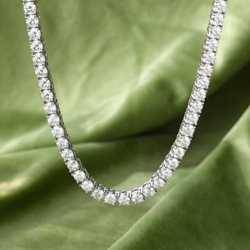 BREN Tennis Necklace - 3mm 4mm 5mm Iced Out Diamond Tennis Chain 5A Cubic Zirconia Necklace - 18K/White Gold Plated Flat Tennis Necklace for Women and Men Size 16"-22" - color: White Gold-4mm, size: 18 inch