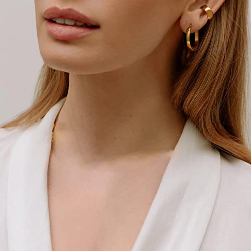 EXGOX Silver Hoop Earrings for Women - Sterling Silver & 14K Gold Plated - Hypoallergenic 925 Silver - Big Hoop Earrings (30/40/50/60/70mm) - color: 4MM Wide-Gold 30mm